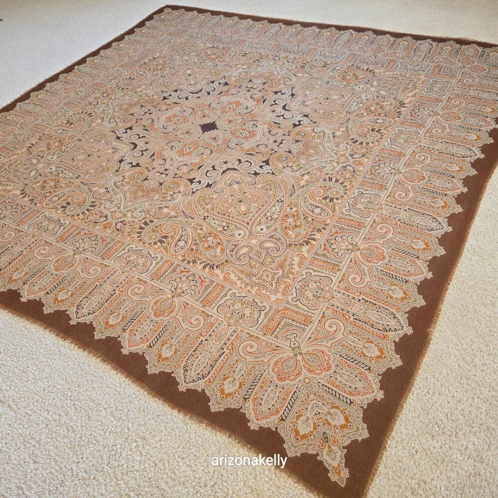 Large Square Wool Scarf Brown Orange Earth Tones - Picture 13 of 13